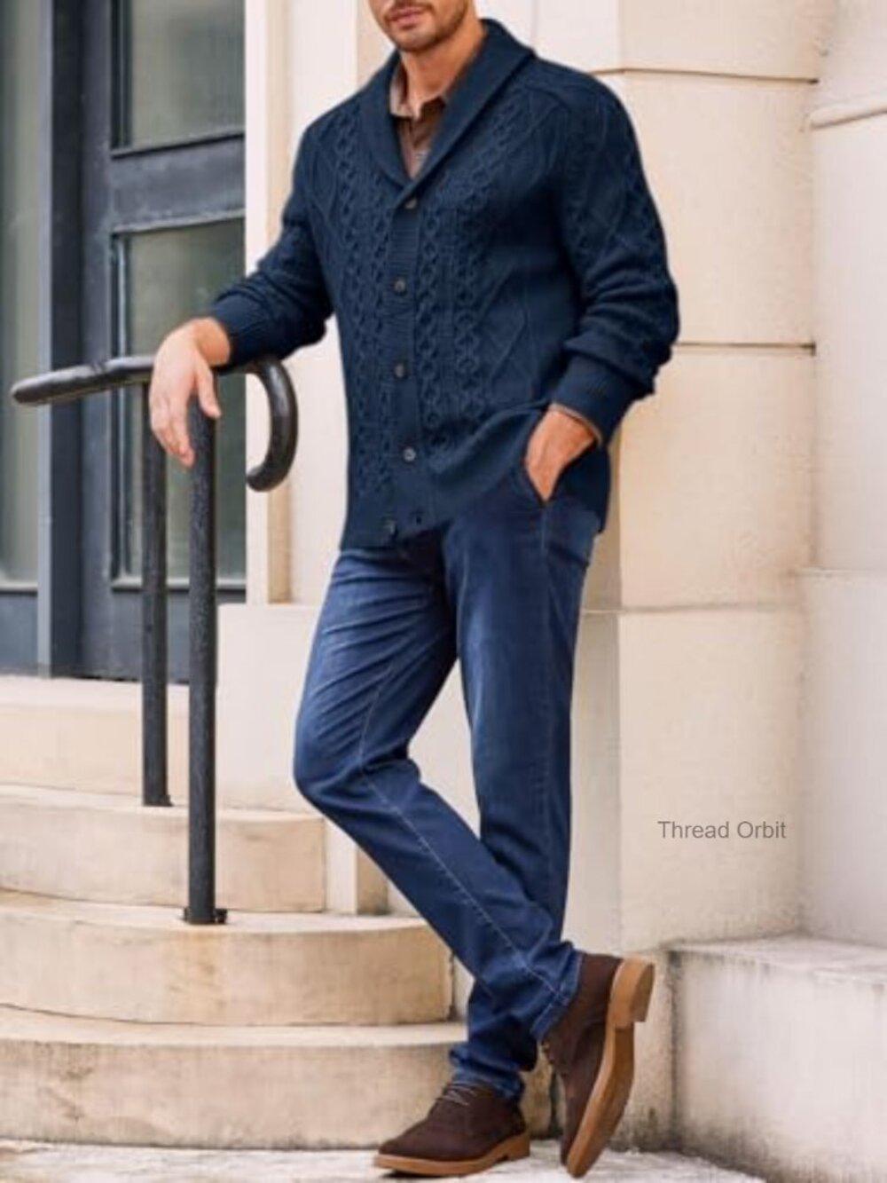Shawl Collar Cardigan Sweater Cable Knit Chunky Fall Winter Outwear - Picture 4 of 7